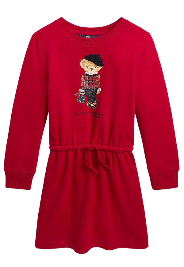 رالف لورين فستان قطني أحمر للفتيات الصغيرات