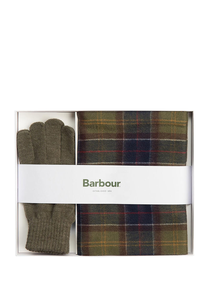 ViaMonte Shop | Barbour kit regalo sciarpa verde e guanti verdi unisex in lana