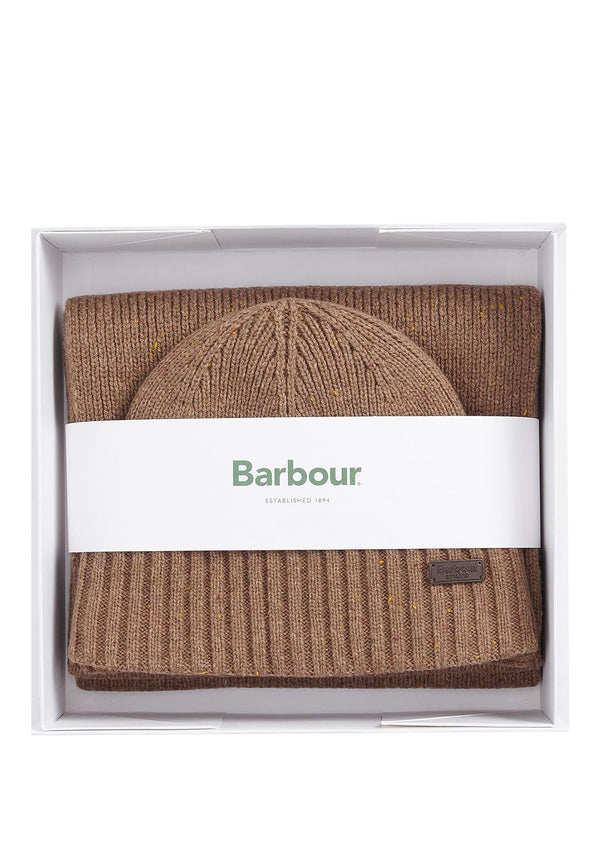 ViaMonte Shop | Barbour set regalo cappello e sciarpa beige unisex in lana