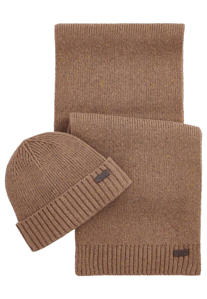 ViaMonte Shop | Barbour set regalo cappello e sciarpa beige unisex in lana