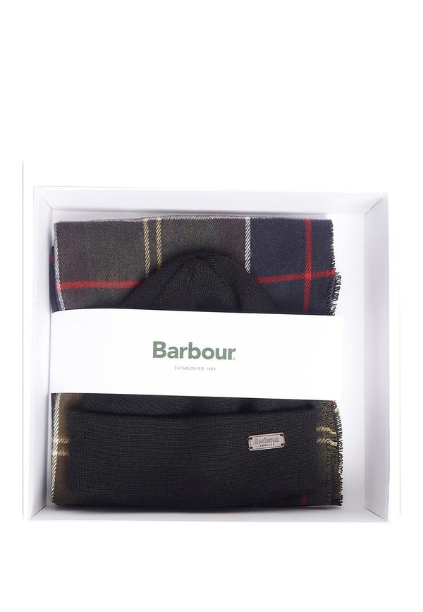 ViaMonte Shop | Barbour set regalo cappello nero e sciarpa verde unisex in fibra sistetica