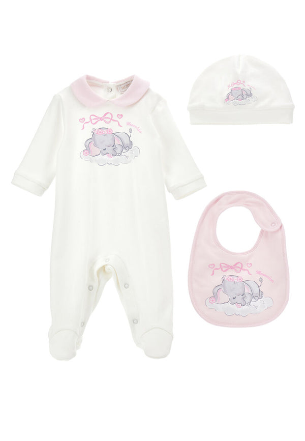 ViaMonte Shop | Monnalisa completo bianco/rosa neonata in cotone