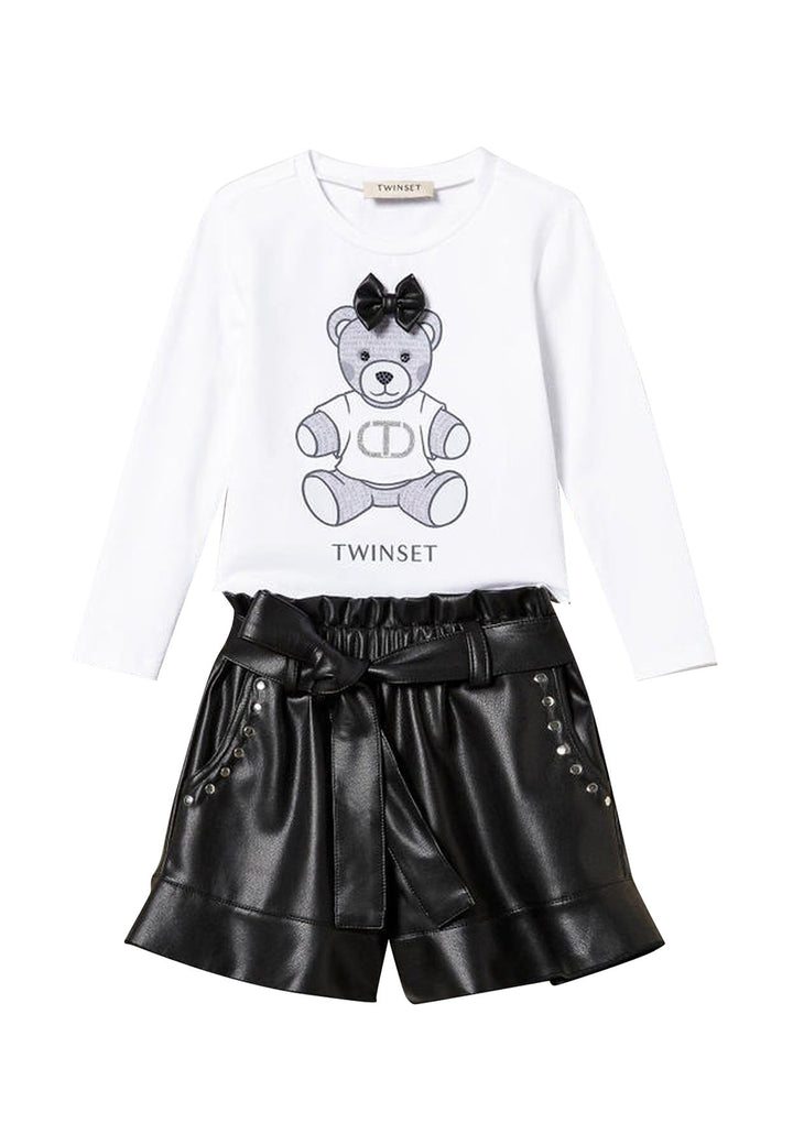 ViaMonte Shop | Twinset completo bianco/nero bambina in cotone