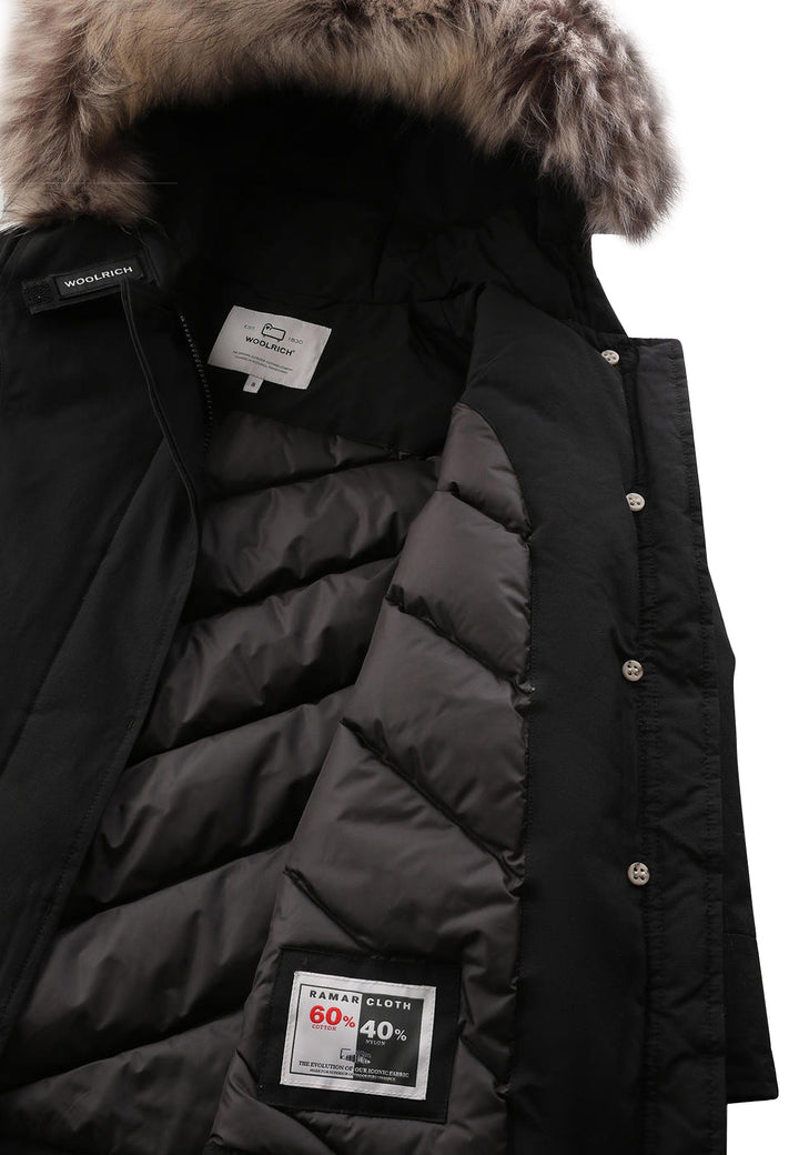 ViaMonte Shop | Woolrich kids giubbino Arctic Raccoon Parka nero bambina in tessuto Ramar Cloth