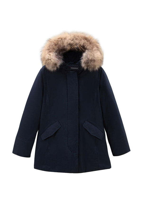 ViaMonte Shop | Woolrich kids giubbino Arctic Raccoon Parka bialu bambina in tessuto Ramar Cloth