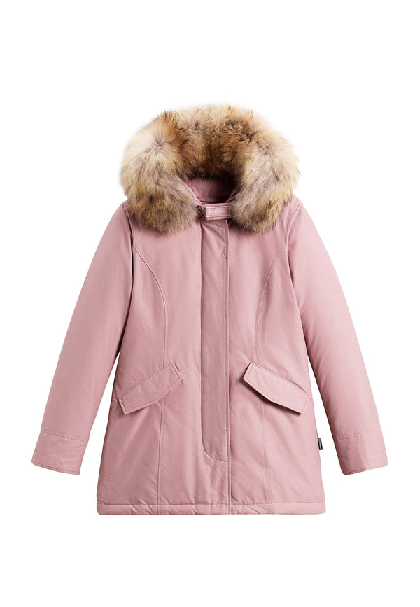 ViaMonte Shop | Woolrich kids giubbino Arctic Raccoon Parka rosa bambina in tessuto Ramar Cloth