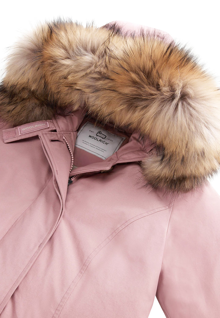 ViaMonte Shop | Woolrich kids giubbino Arctic Raccoon Parka rosa bambina in tessuto Ramar Cloth