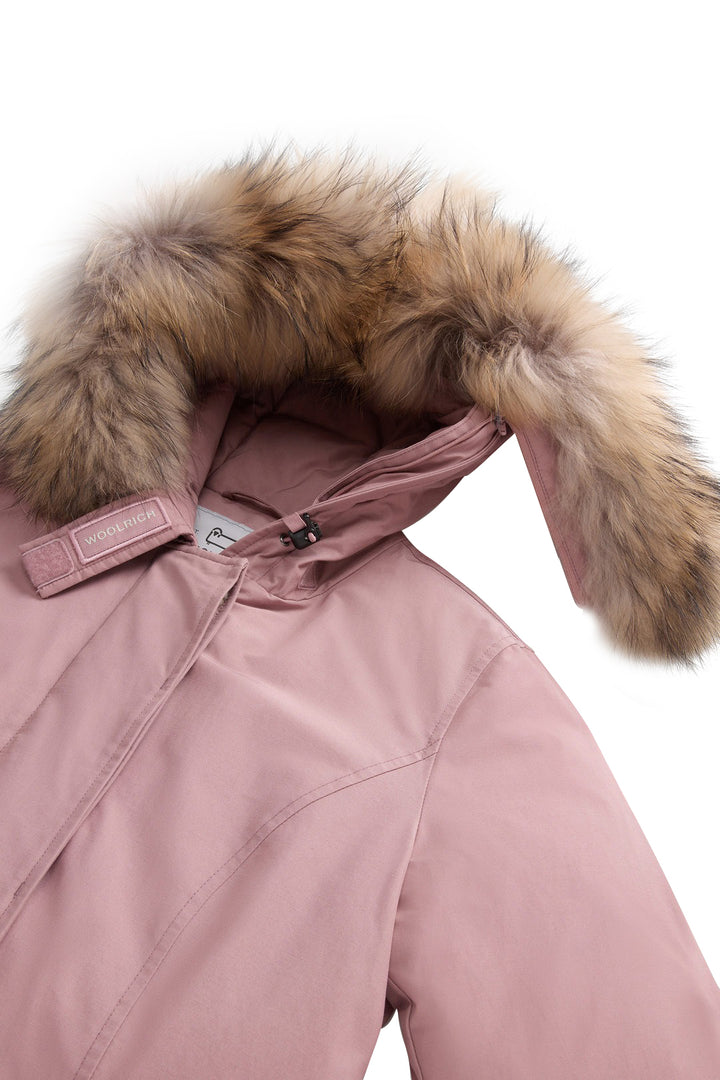 ViaMonte Shop | Woolrich kids giubbino Arctic Raccoon Parka rosa bambina in tessuto Ramar Cloth