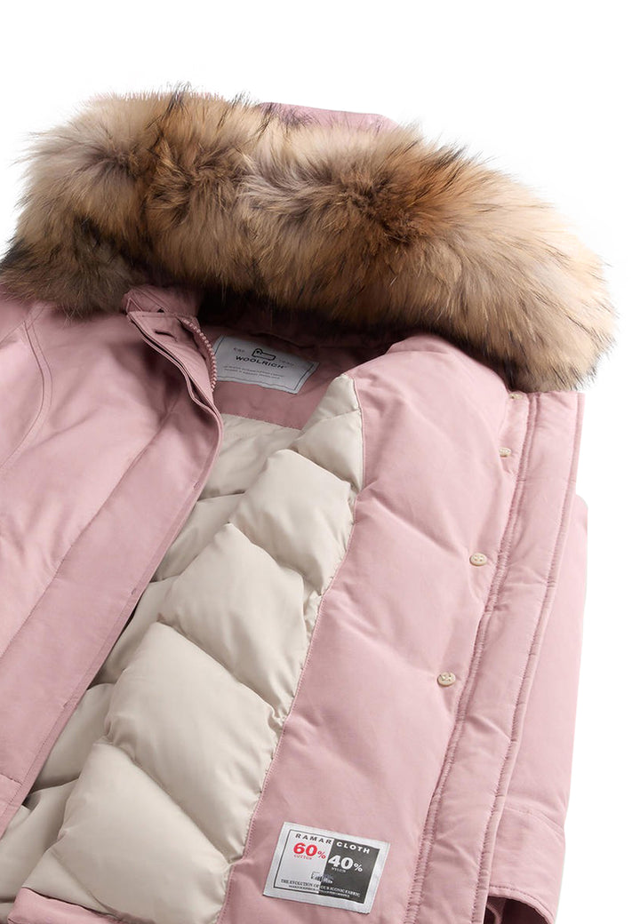 ViaMonte Shop | Woolrich kids giubbino Arctic Raccoon Parka rosa bambina in tessuto Ramar Cloth