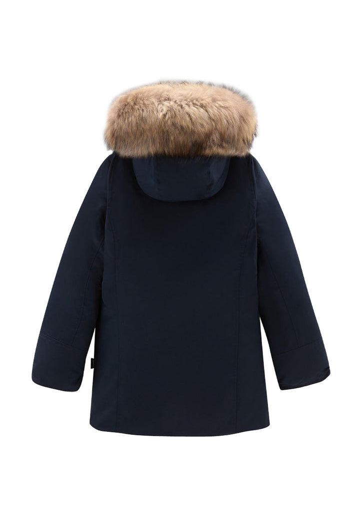 ViaMonte Shop | Woolrich kids giubbino Luxury Arctic Raccoon Parka blu bambina in tessuto Urban Touch