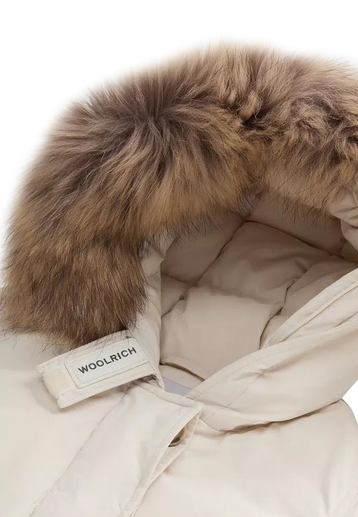 ViaMonte Shop | Woolrich kids giubbino Luxury Arctic Raccoon Parka beige bambina in tessuto Urban Touch