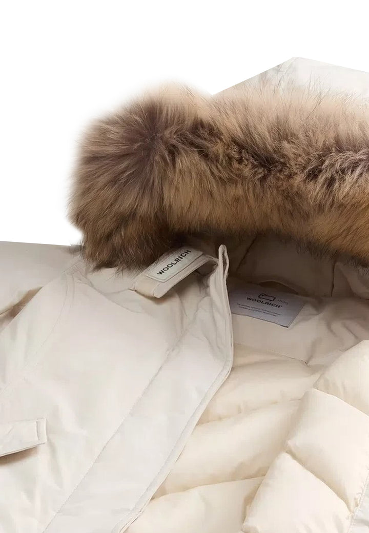 ViaMonte Shop | Woolrich kids giubbino Luxury Arctic Raccoon Parka beige bambina in tessuto Urban Touch