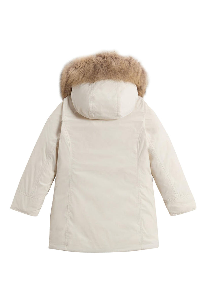 ViaMonte Shop | Woolrich kids giubbino Luxury Arctic Raccoon Parka panna bambina in tessuto Urban Touch