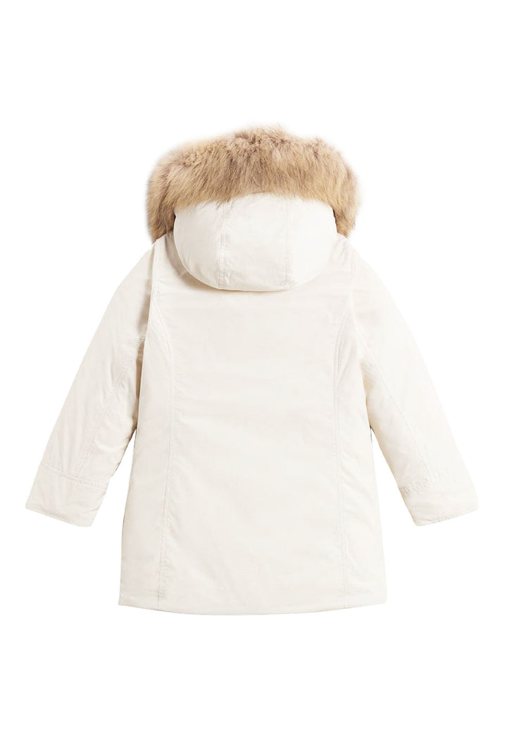 ViaMonte Shop | Woolrich kids giubbino Luxury Arctic Raccoon Parka panna bambina in tessuto Urban Touch