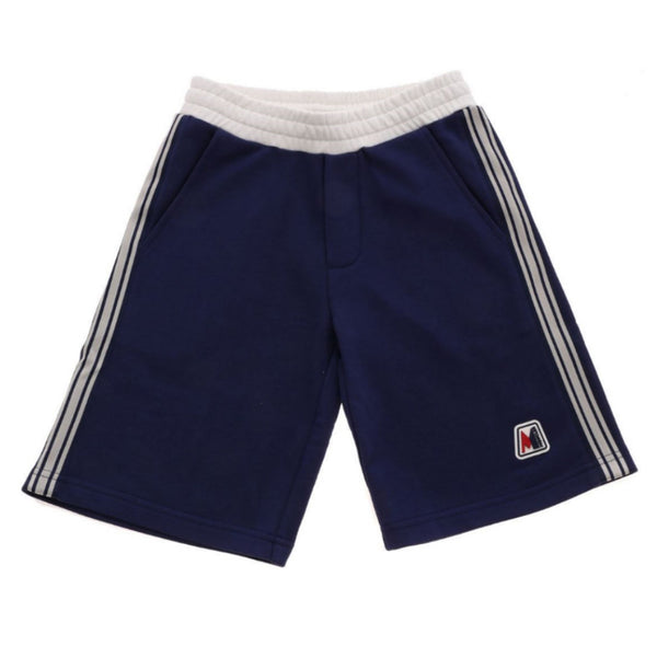 ViaMonte Shop | Moncler Enfant bermuda bambino in cotone blu con bande laterali