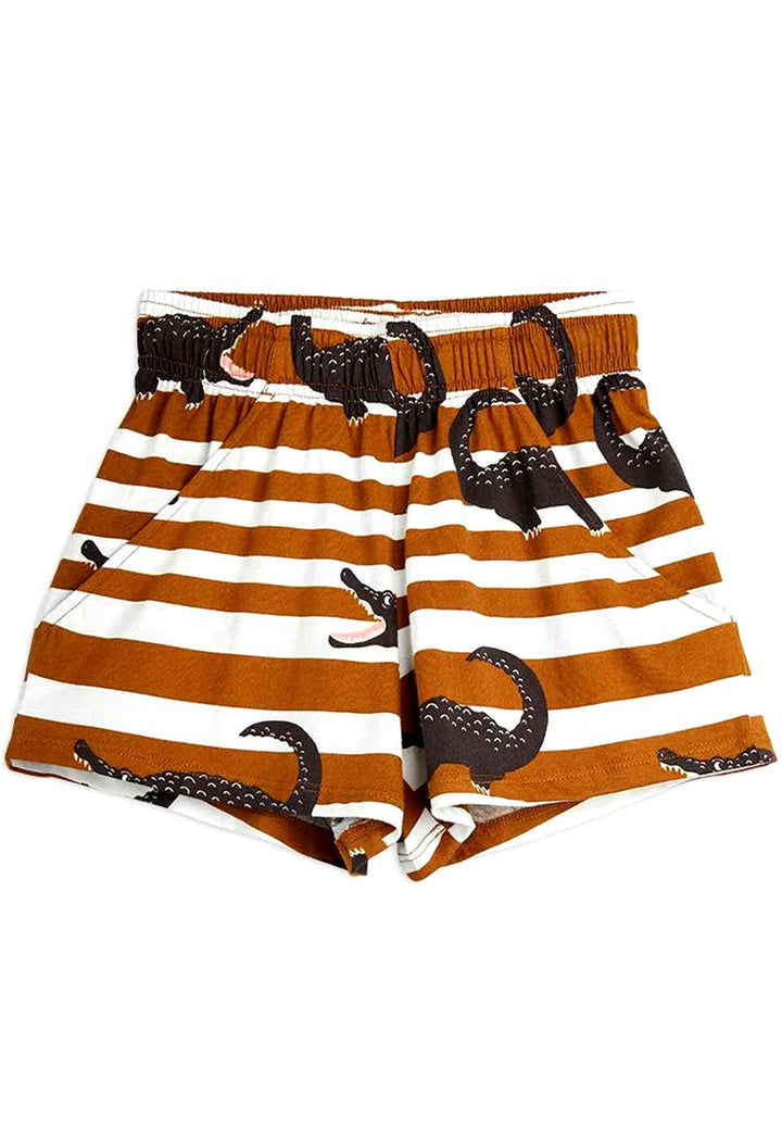 ViaMonte Shop | Mini Rodini shorts a righe marrone bambina in cotone biologico