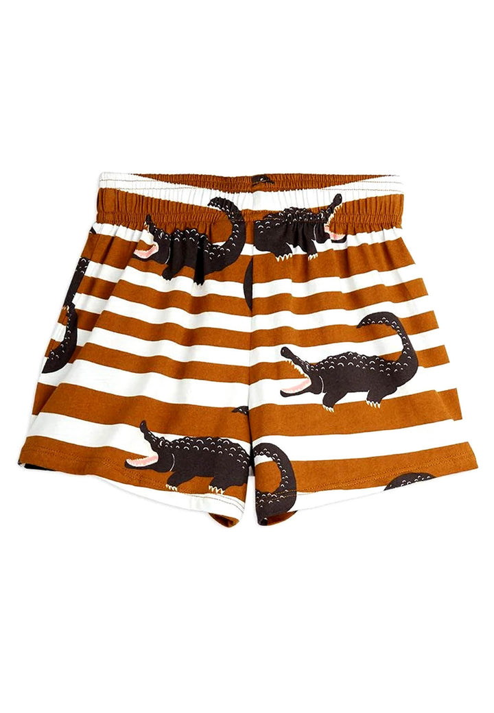 ViaMonte Shop | Mini Rodini shorts a righe marrone bambina in cotone biologico