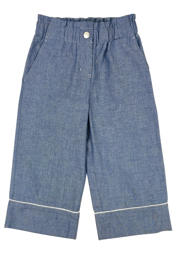 ViaMonte Shop | Moncler Enfant pantalone blu bambina in cotone chambray