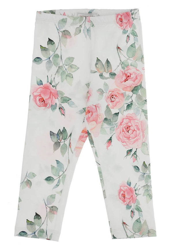 Monnalisa leggings bianco bambina in jersey di cotone stampato