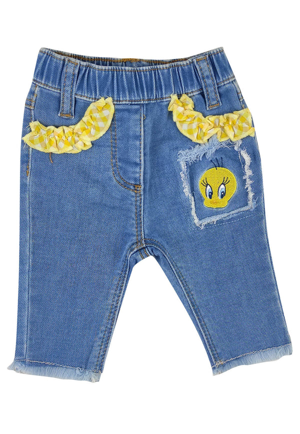 Monnalisa jeans light blue baby girl in stretch cotton