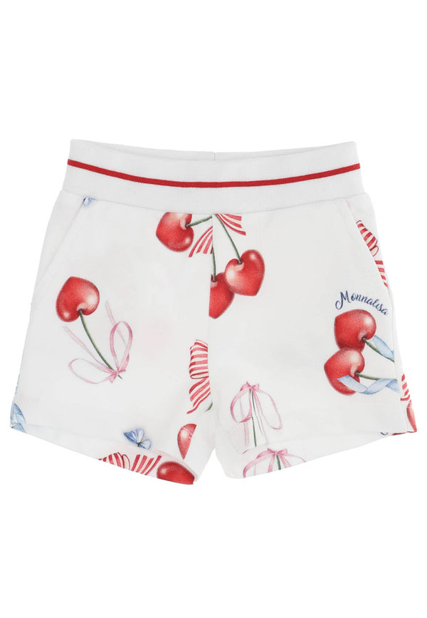 Monnalisa shorts bianco neonata in felpa di cotone con stampa