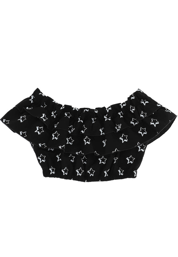 Monnalisa top black girl in popeline print stars