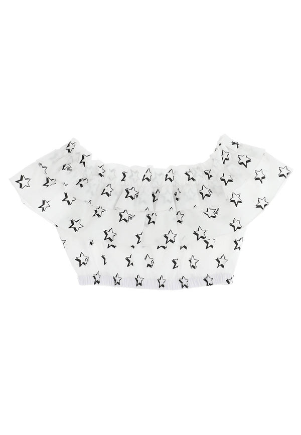 Monnalisa top white girl in popeline print stars