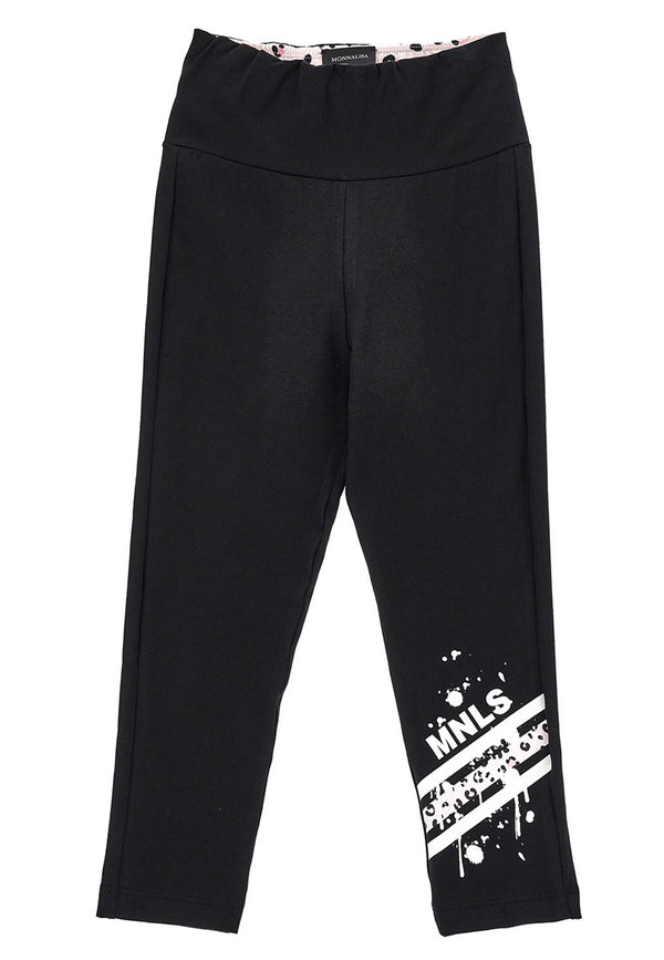 Monnalisa pantalone nero bambina in jersey di cotone