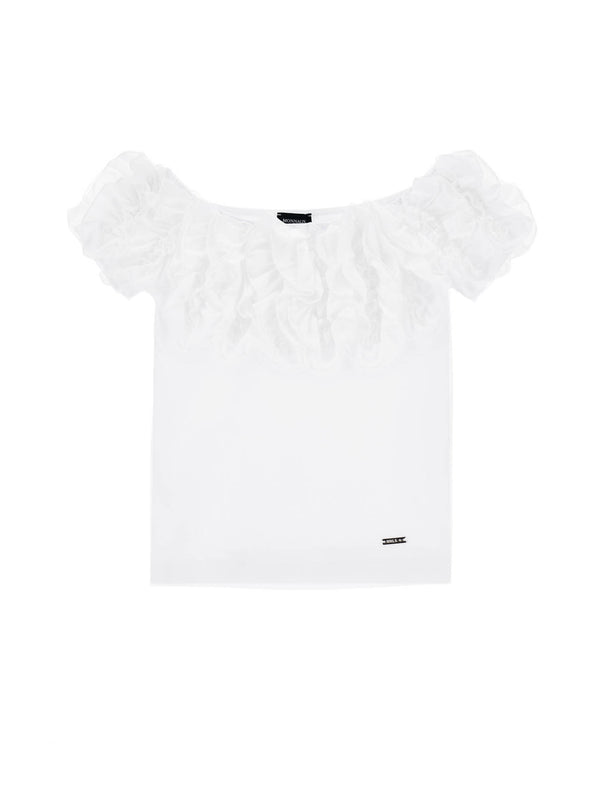 Monnalisa 티셔츠 흰색 면적 소녀 frou frou