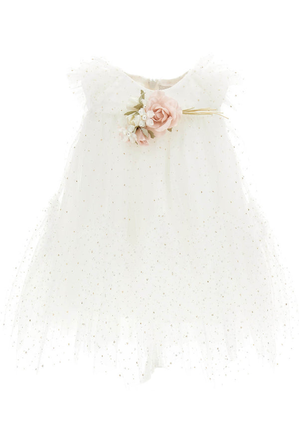 Monnalisa Bianted White Dress in Tulle