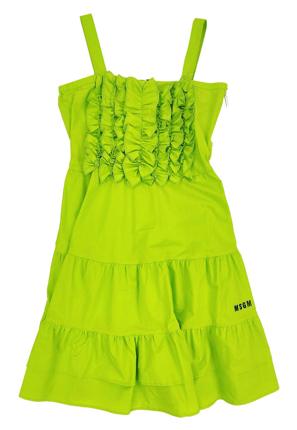 MSGM kid vestito verde acido bambina in popeline di cotone