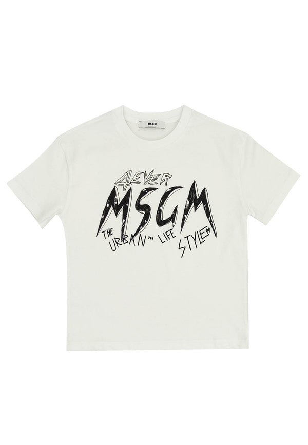 MSGM KID T恤白色儿童在棉泽西岛