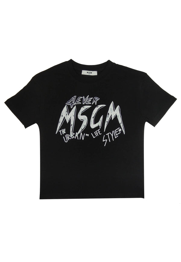 MSGM KID黑色棉花球衣T恤