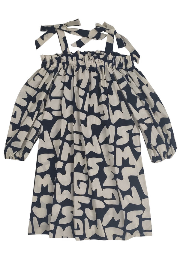 MSGM vestito nero/beige bambina in popeline di cotone