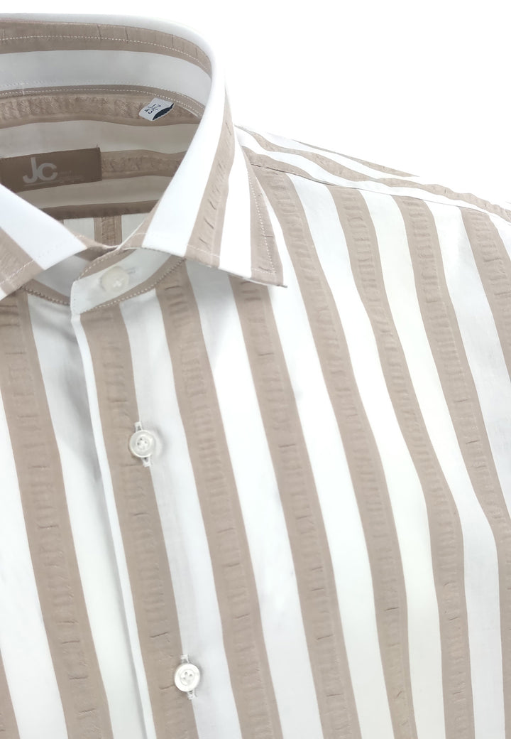 ViaMonte Shop | JCMan camicia bianca e beige a righe uomo in misto lino