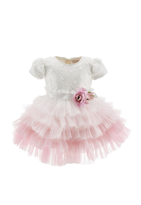 ViaMonte Shop | Monnalisa vestito bianco/rosa neonata in tulle