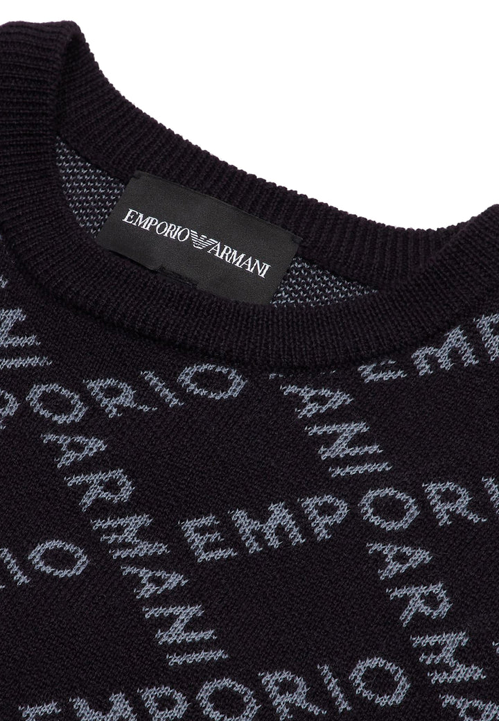 ViaMonte Shop | Emporio Armani teen maglia blu con logo jacquard in misto lana