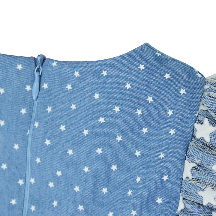 ViaMonte Shop | Miss Blumarine abito baby girl blu in denim di cotone stampato